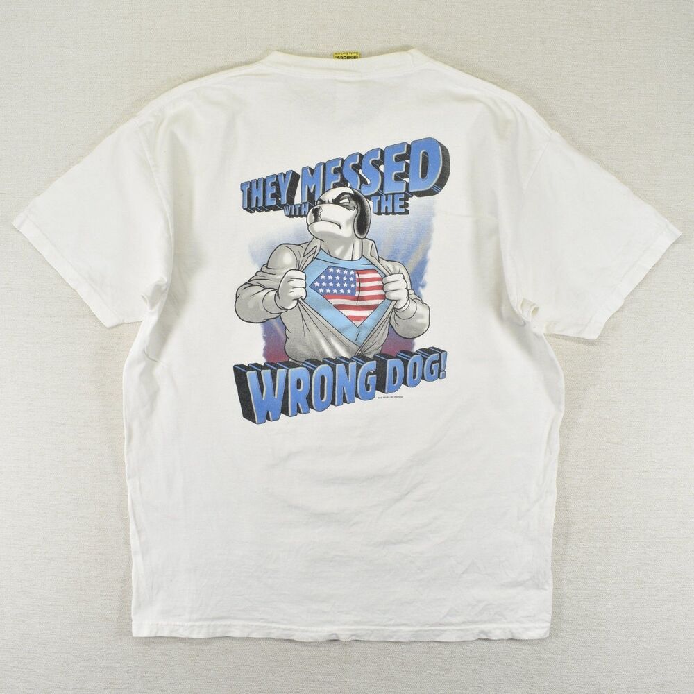 Vintage Big Dogs T Shirt Large Y2K They Messed With The Wrong Dog Patriotic USA